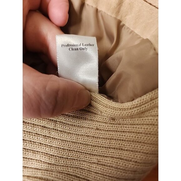 Coldwater Creek Women Size 20 Tan Cable Knit Wool Suede Leather Zip Jacket - Picture 5 of 10